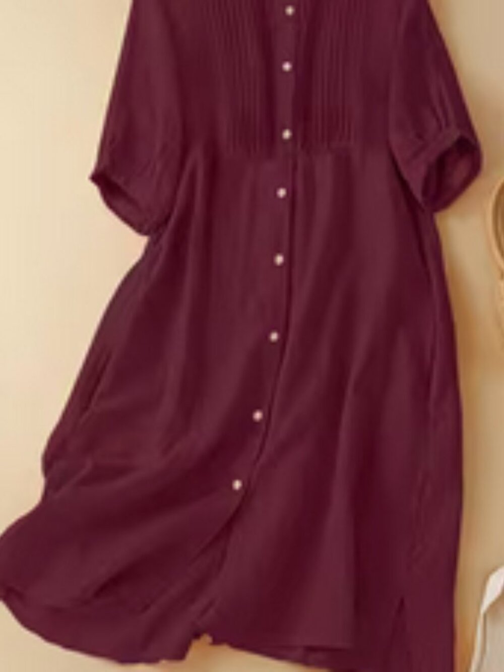 Crimson Pleated Shirt Dress